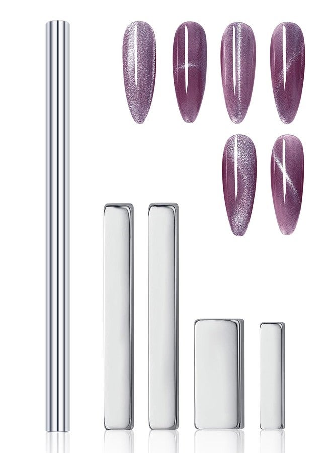 Heemeei Cat Eye Magnet for Nails - 5 Pcs Double-Ended Cylindrical Strong Set, Super Long Polish Pens, Stick for 3D Gel Polish, Home DIY, Salon, Studio - Silver - Image 1